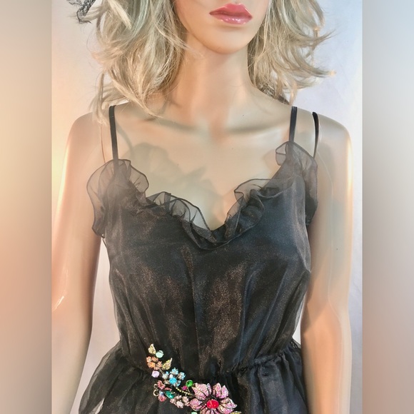 VINTAGE Black sleeveless midi cocktail dress petite feminine retro Evening wear - Picture 3 of 10